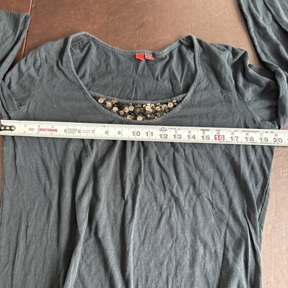 Esprit Womens Black Sequin Scoop Neck Long Sleeve Top L - Picture 9 of 9